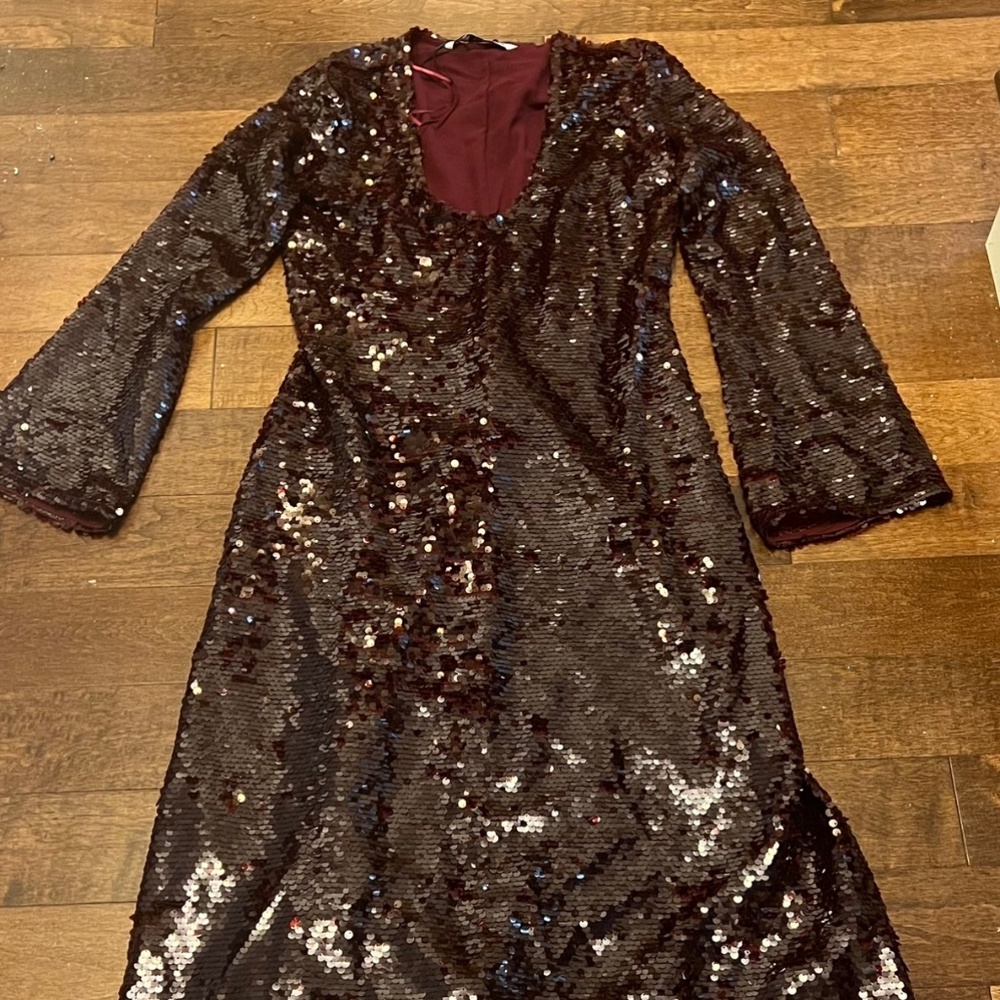 Zara long sequin Burgundy dress NWOT